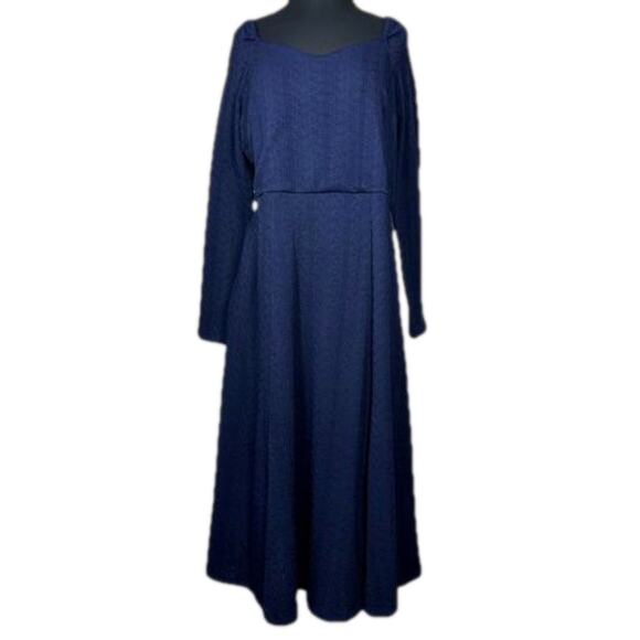 Julia Jordan Sweetheart Neck Long Sleeve Knit Dress Navy Blue Textured Size 14 - Picture 3 of 16